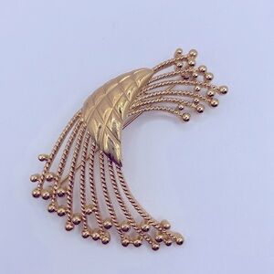Vintage Signed Monet Gold Tone Quilted Spray Brooch | Retro 1980s